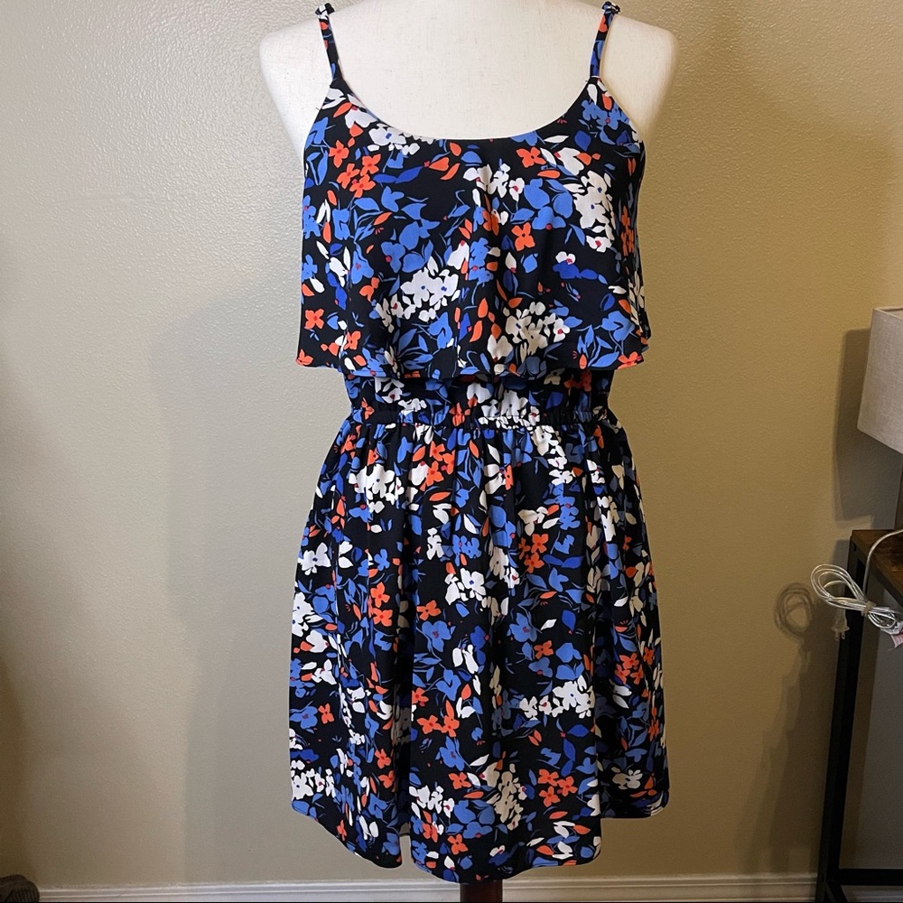 Elle Floral Layered Blue Red White Black Tank Dress Size Small